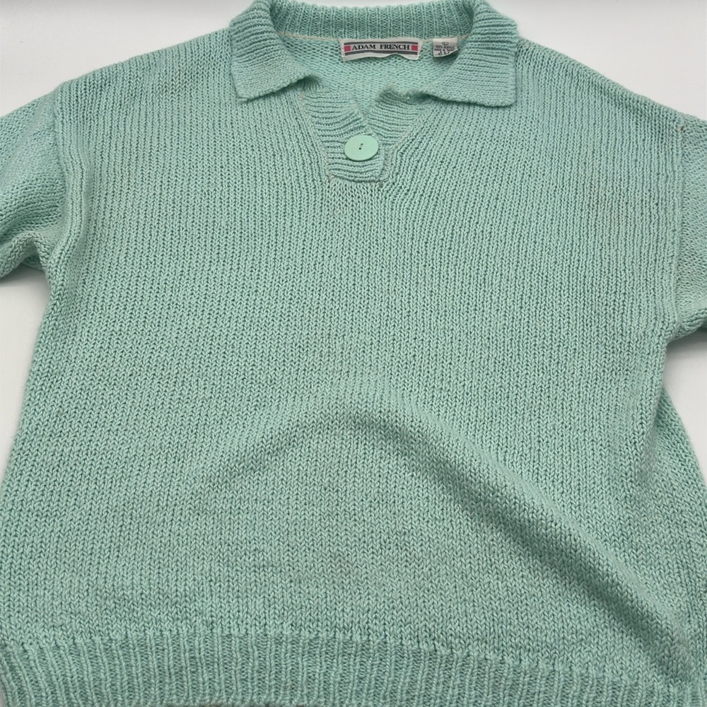 Adam French Mint Green Knit‎ Polo Collar Sweater Top Women's Size Large Acrylic
